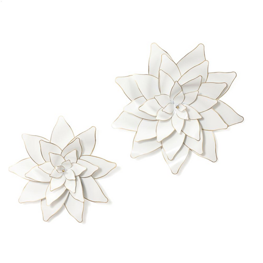 2-Pc White Metal Lotus Flowers Wall Decor Set | Chic and Artistic Home Decoration