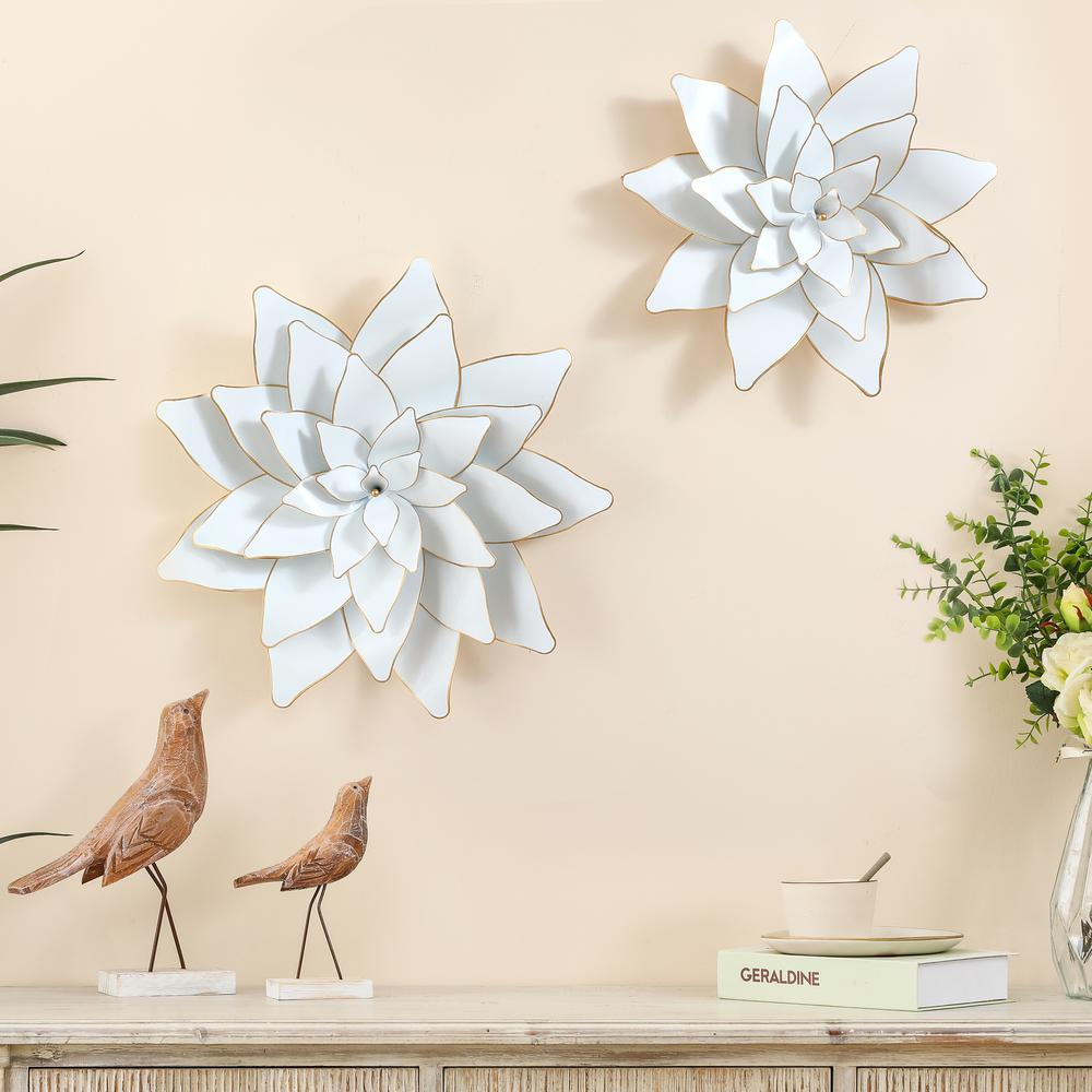 2-Pc White Metal Lotus Flowers Wall Decor Set | Chic and Artistic Home Decoration