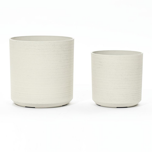 2-Piece Round Plastic Planters Set, Cortina Cream - Durable, Stylish & Weather Resistant