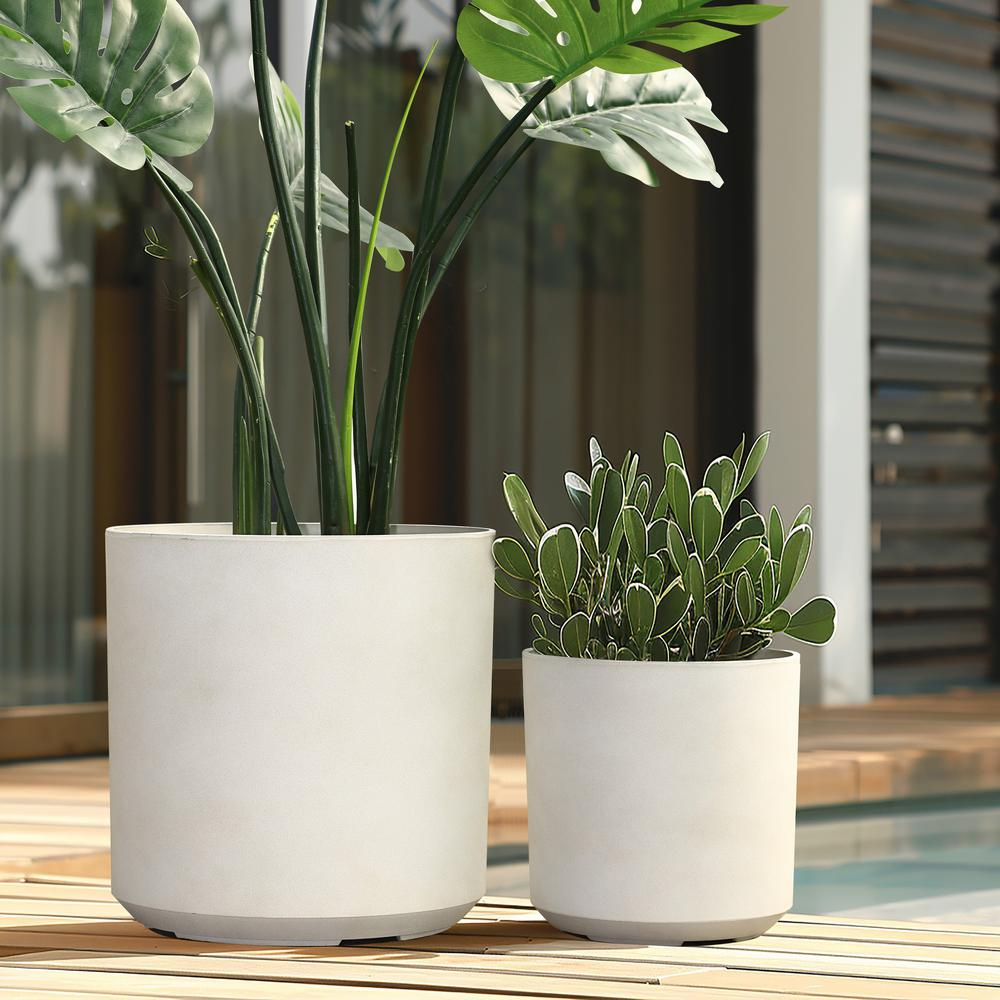 2-Piece Round Plastic Planters Set - Moon Stone Finish | Durable & Elegant Outdoor Containers