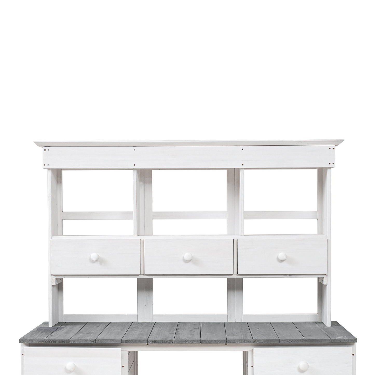 Garden Potting Bench Table with Rustic and Sleek Design, Multiple Drawers & Shelves for Storage, White & Gray