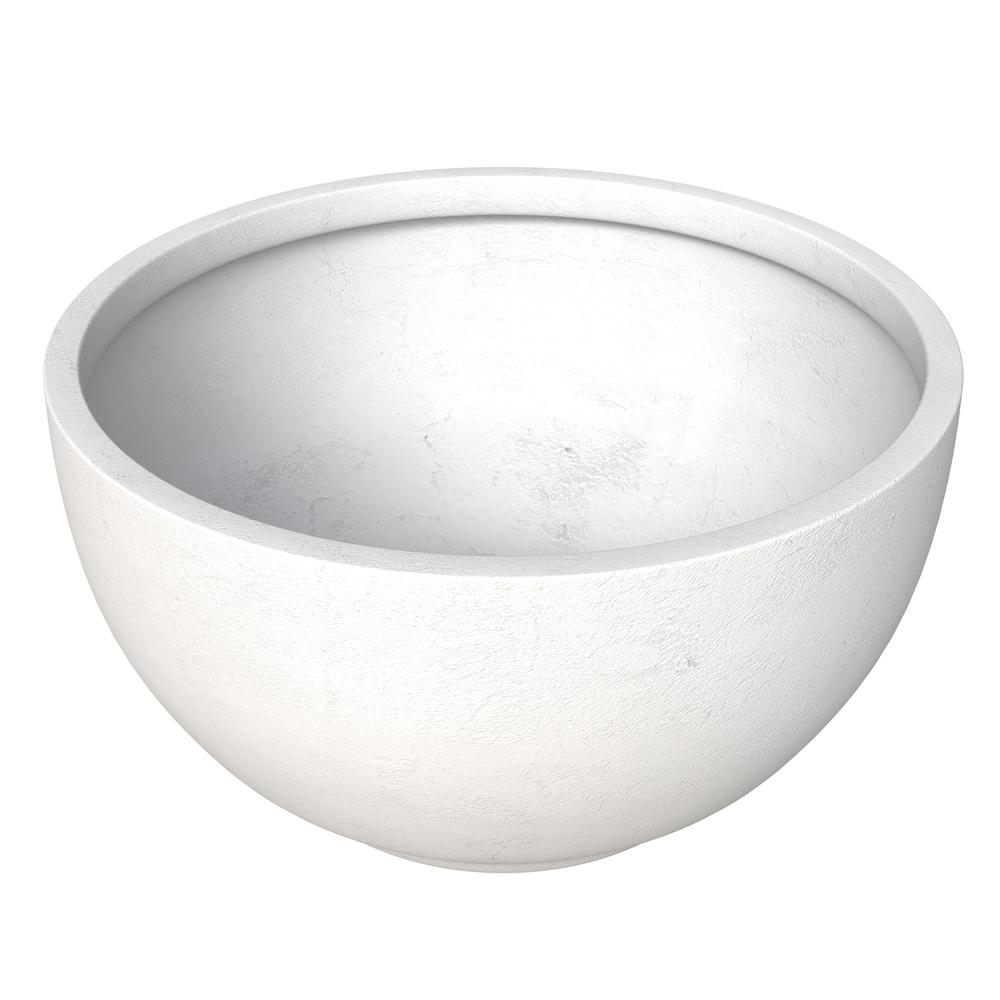 Grove Series Hemisphere Poly Clay Planter, White, 10.6" Diameter, 5.9" High | Modern Indoor/Outdoor Plant Pot