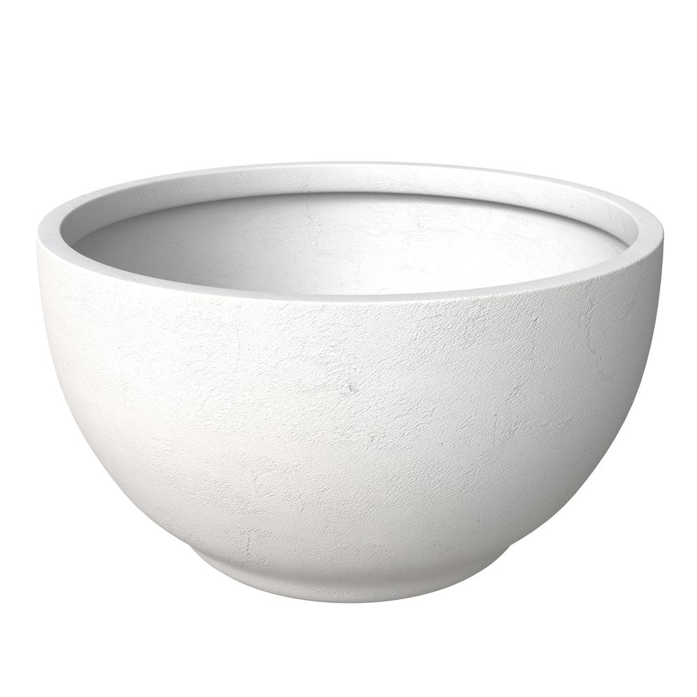 Grove Series Hemisphere Poly Clay Planter, White, 10.6" Diameter, 5.9" High | Modern Indoor/Outdoor Plant Pot