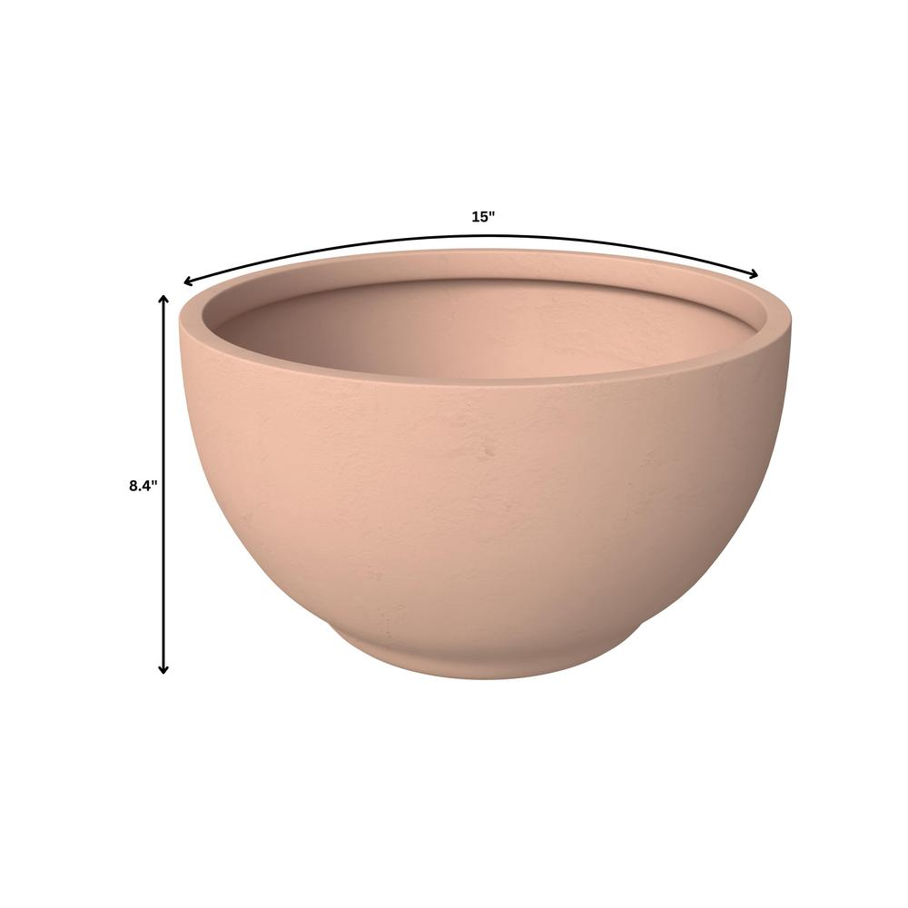 Hemisphere Poly Clay Planter - Terra Cotta Color, 14.9" Diameter, 7.8" Height - Modern Outdoor/Indoor Pot