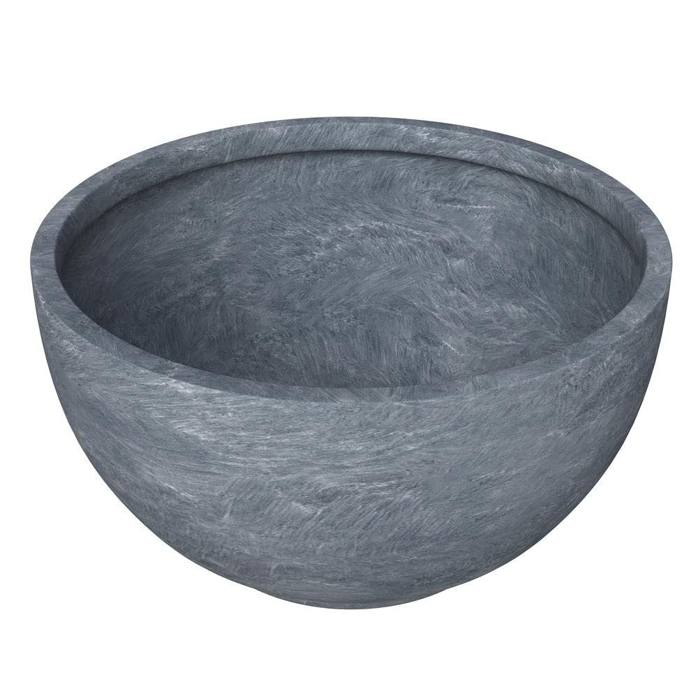 Grove Series Hemisphere Poly Clay Planter in Aged Concrete 12.4" Dia, 7.1" High - Indoor/Outdoor Durable Weather-Resistant Planter