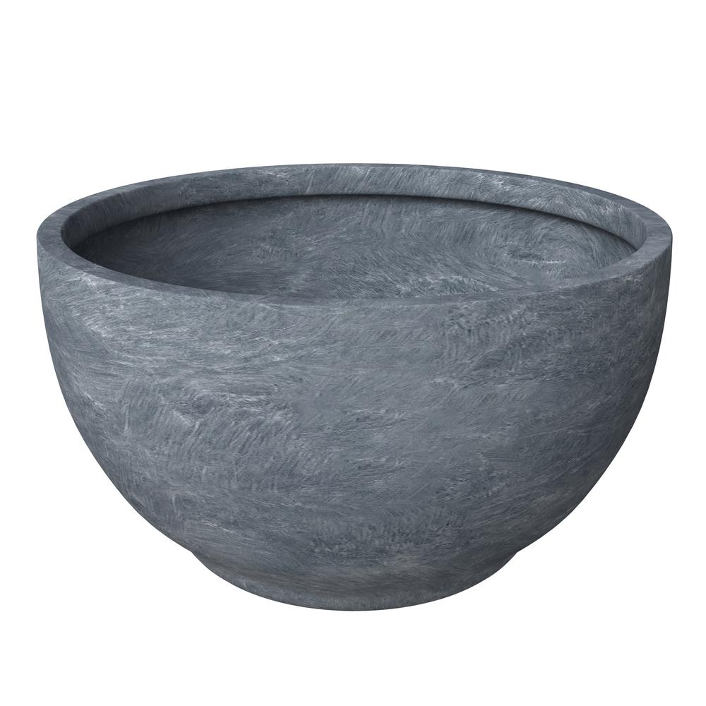 Grove Series Hemisphere Poly Clay Planter in Aged Concrete 12.4" Dia, 7.1" High - Indoor/Outdoor Durable Weather-Resistant Planter