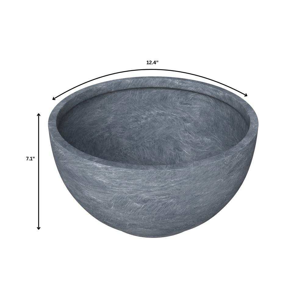 Grove Series Hemisphere Poly Clay Planter in Aged Concrete 12.4" Dia, 7.1" High - Indoor/Outdoor Durable Weather-Resistant Planter