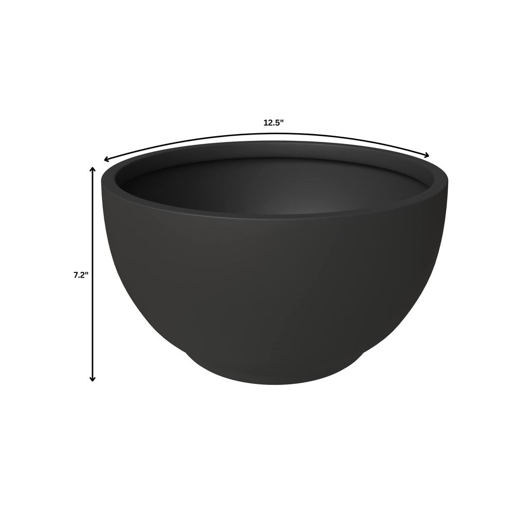 Grove Series Hemisphere Poly Clay Planter - Black, 12.4" Dia x 7.1" H | Modern Indoor & Outdoor Pot