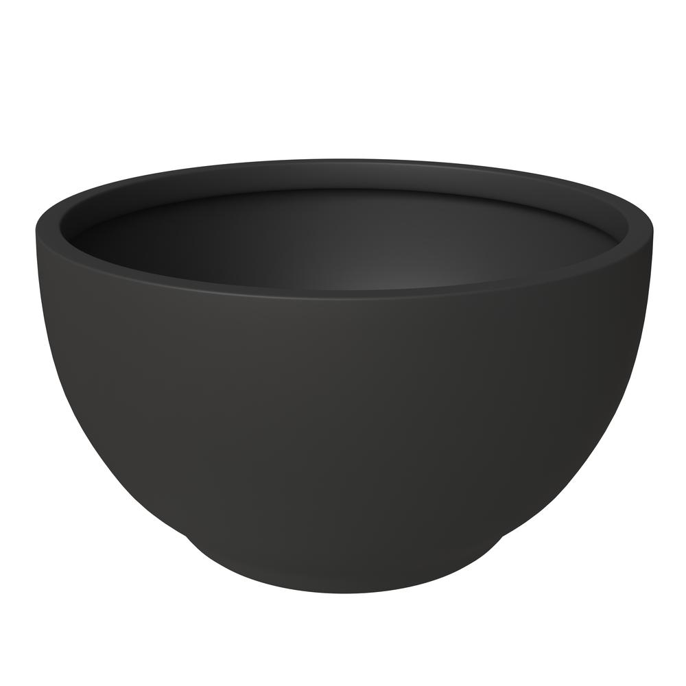 Grove Series Hemisphere Poly Clay Planter - Black, 12.4" Dia x 7.1" H | Modern Indoor & Outdoor Pot