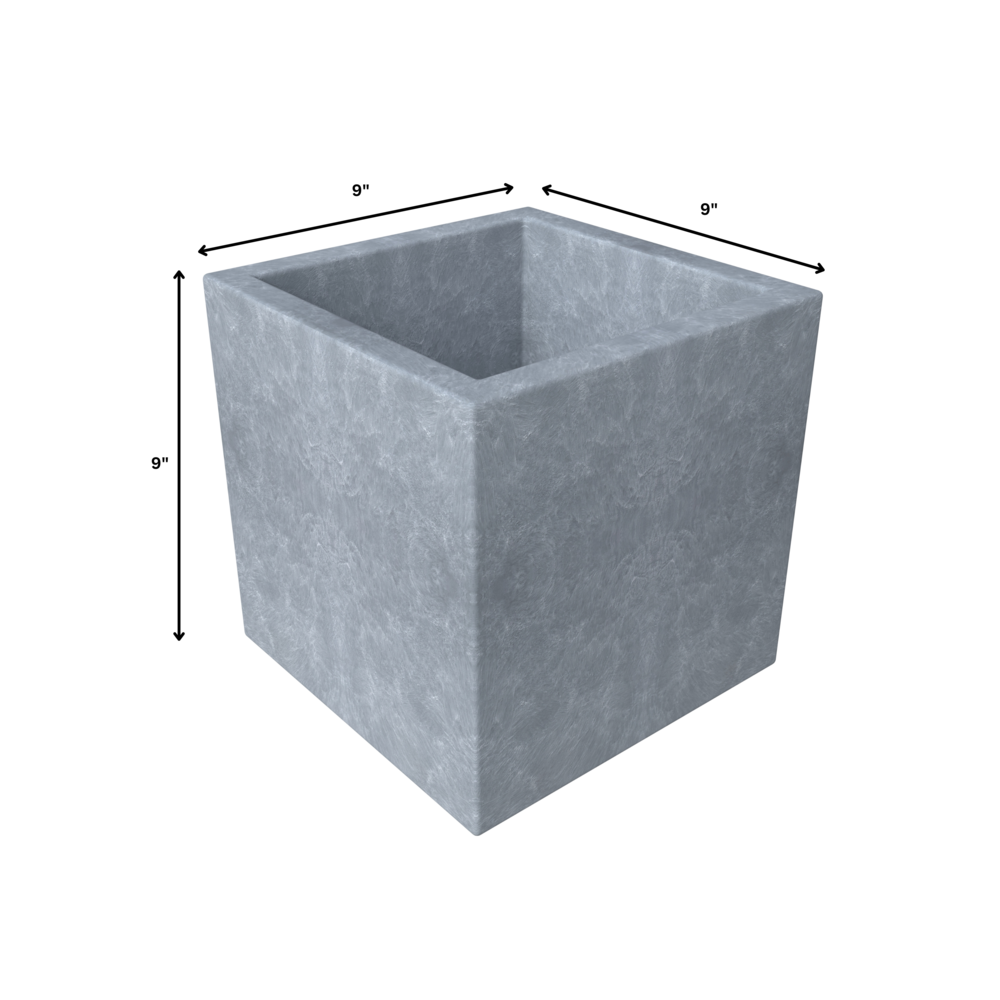 Fern Series Poly Stone Planter 9" Cube in Grey - Elegant and Durable Indoor/Outdoor Planter