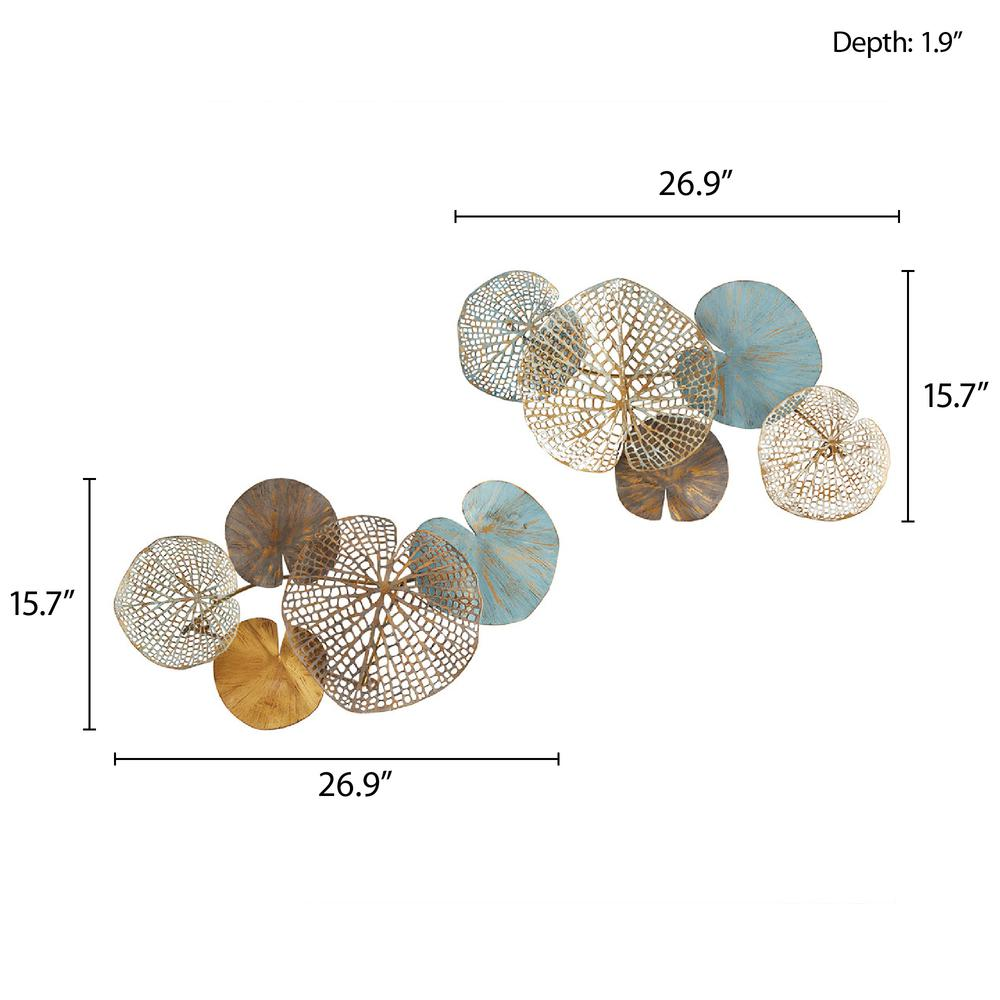 Multi-colored Lily Pad Leaves 2-piece Metal Wall Decor Set - Coastal-inspired Charm