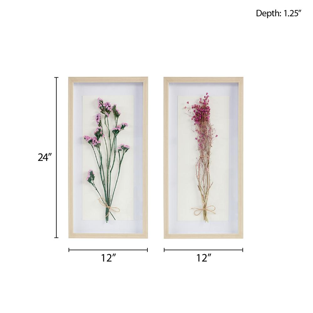 Dried Flower 2-piece Shadow Box Wall Decor Set - Natural Wood Frame, Real Sundried Flowers