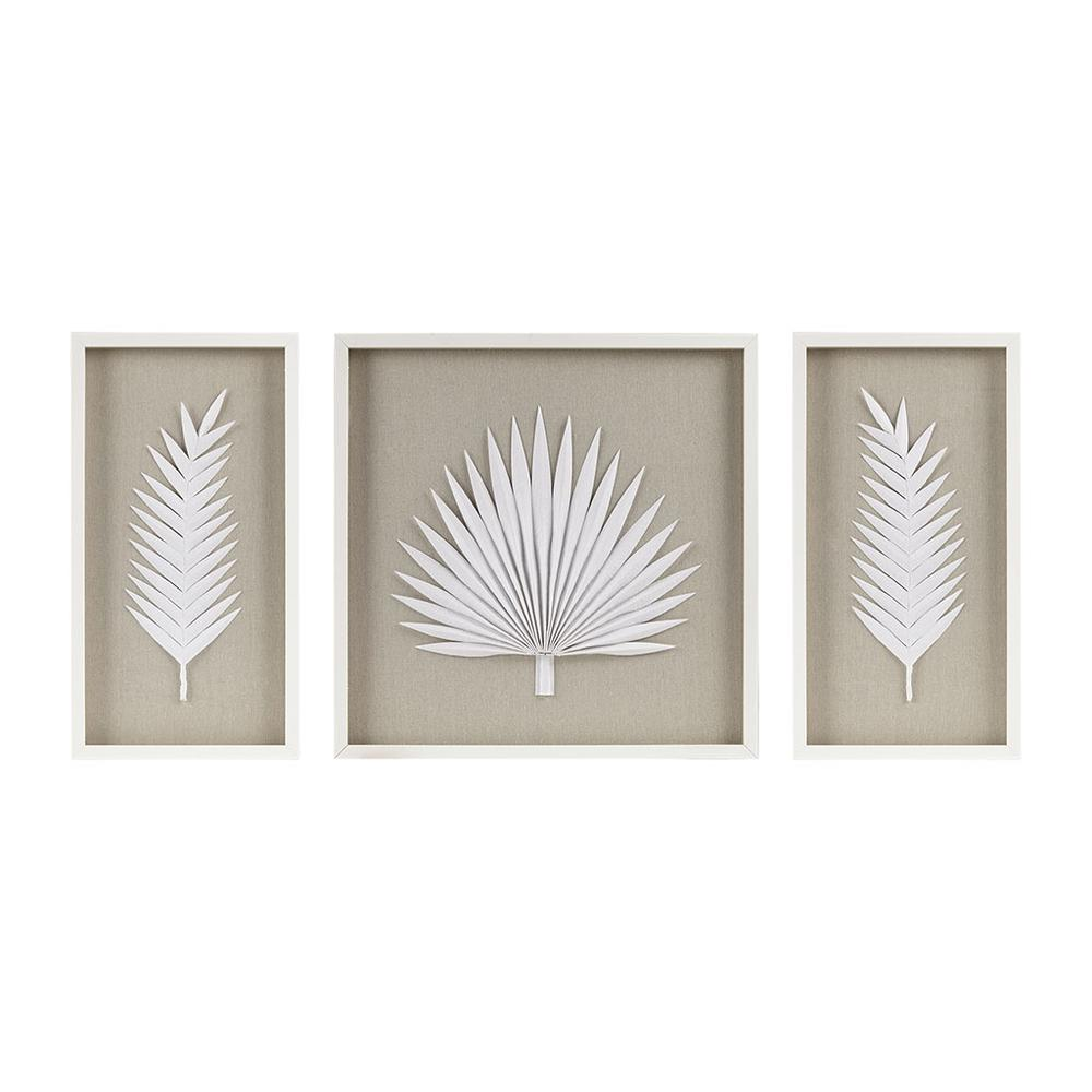 Palm Rice Paper Framed Shadow Box 3 Piece Set - Coastal Elegance for Your Space