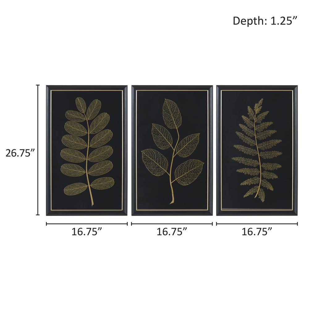 Elegant Gold Metallic Leaf Panel 3-Piece Framed Wall Decor Set