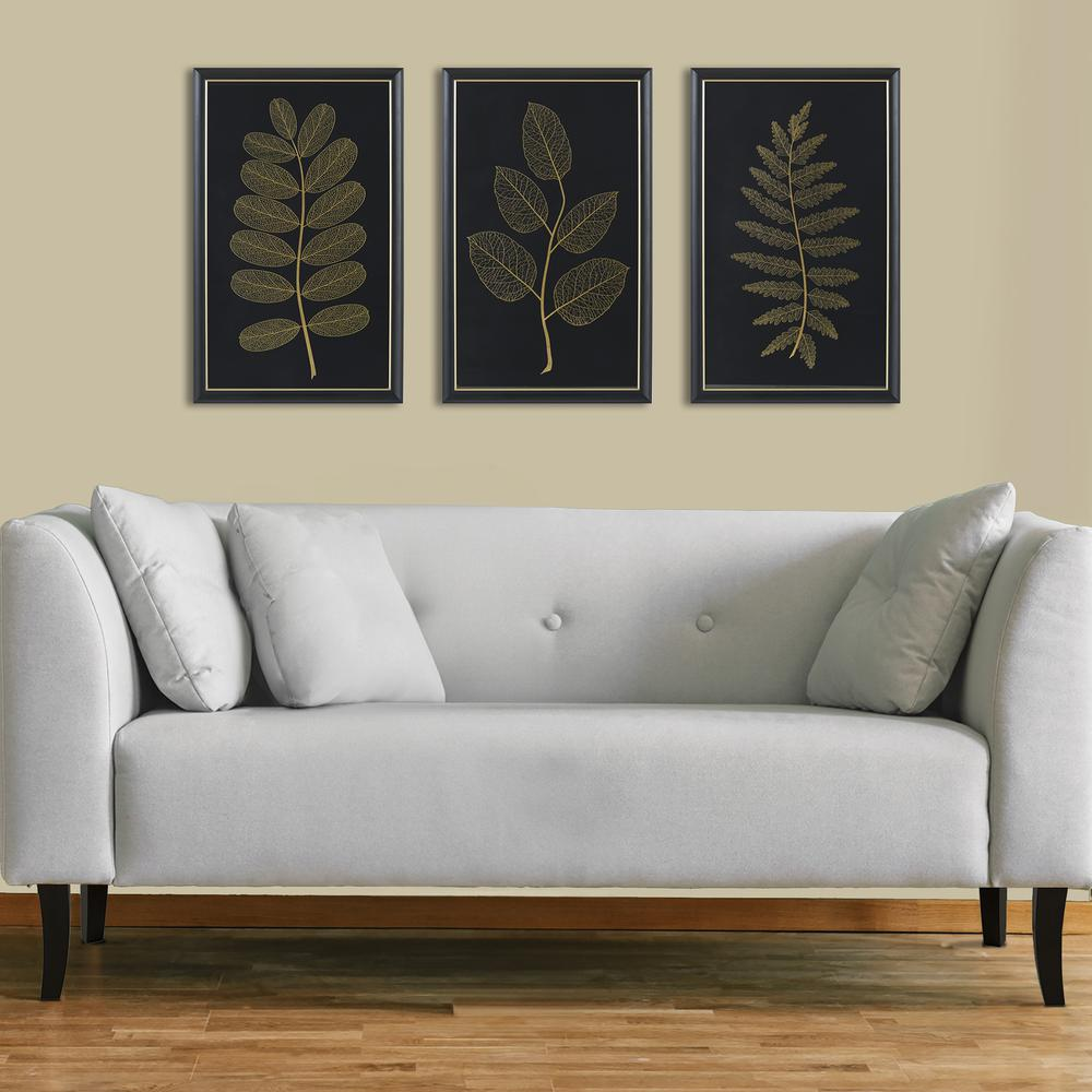 Elegant Gold Metallic Leaf Panel 3-Piece Framed Wall Decor Set