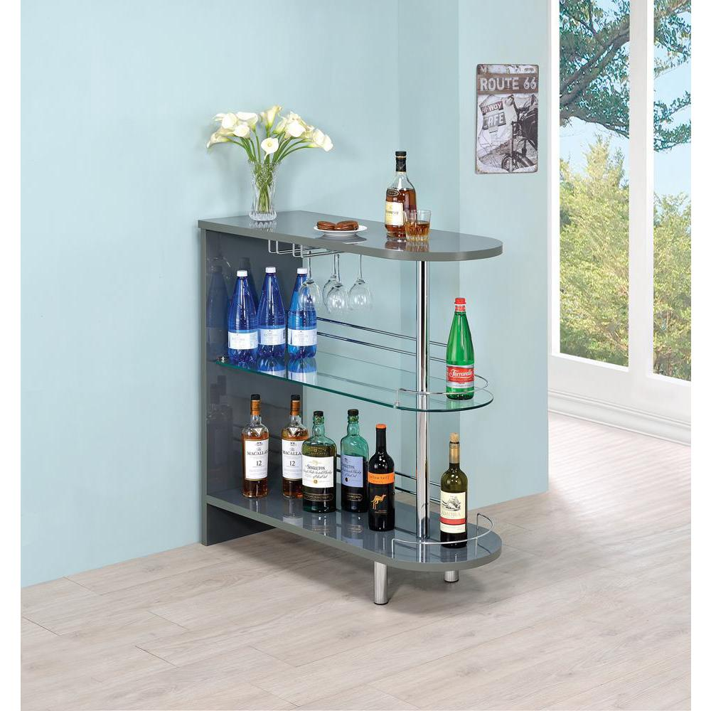 Adolfo 3-Tier Bar Table in Glossy Grey with Clear Shelves - Stylish Modern Home Bar Unit