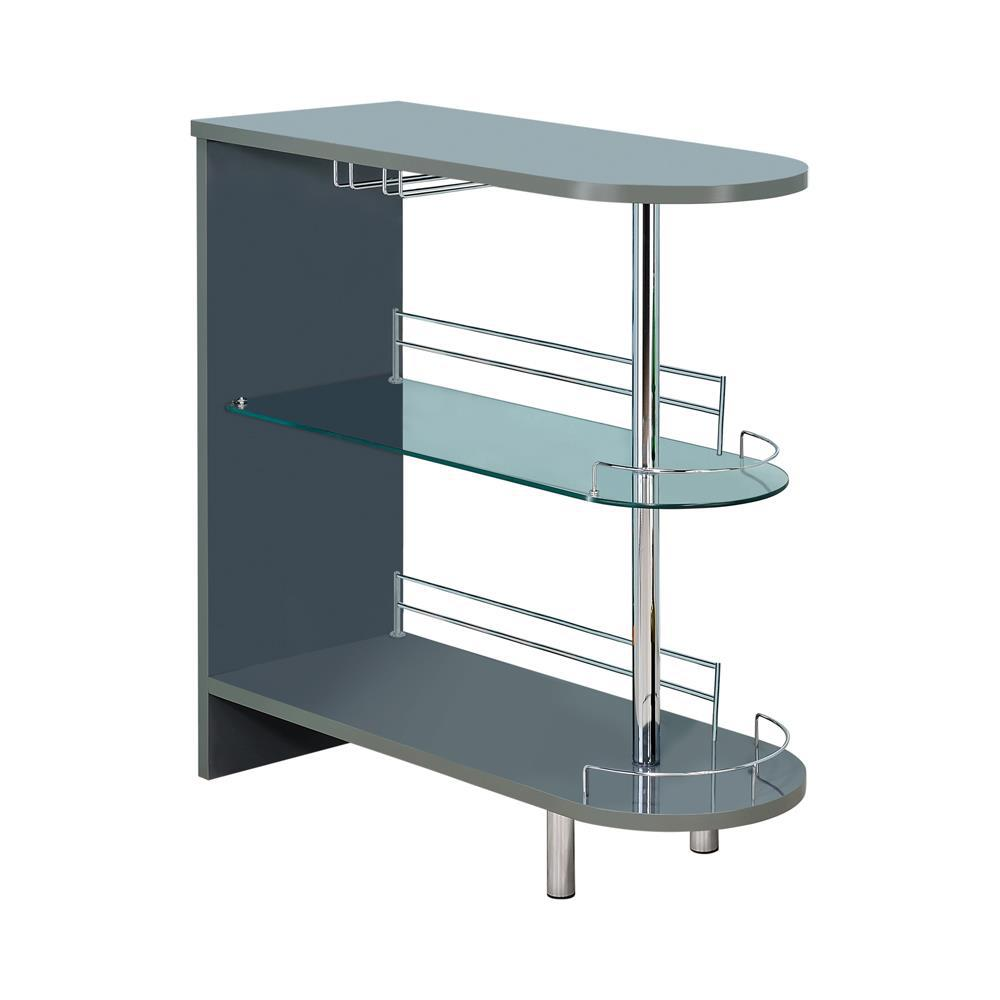 Adolfo 3-Tier Bar Table in Glossy Grey with Clear Shelves - Stylish Modern Home Bar Unit