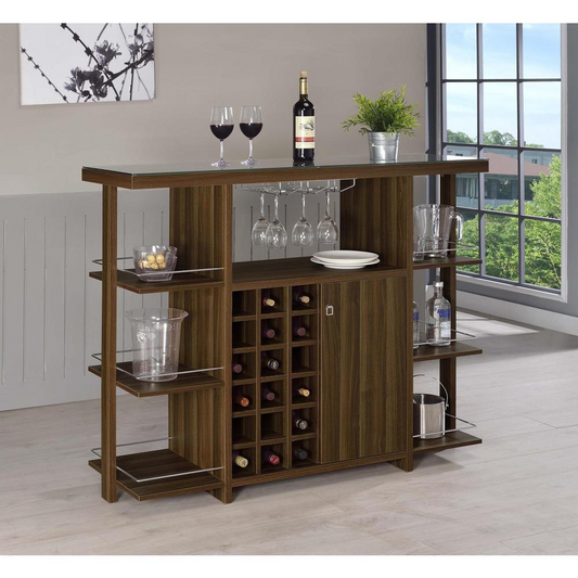 Walnut Bar Cabinet | Modern Minimalist Design | Wine Glass Holders | 18-Bottle Wine Rack