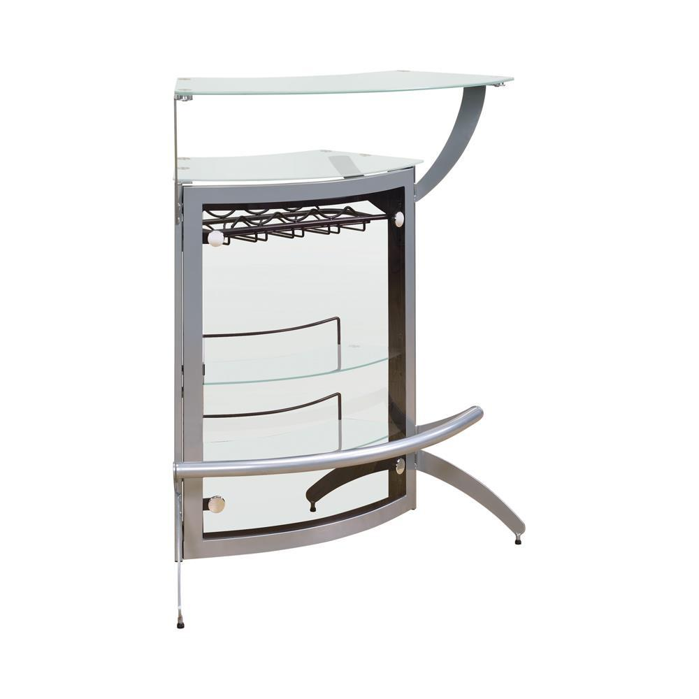 Dallas 2-Shelf Home Bar - Elegant Silver Frame & Frosted Glass