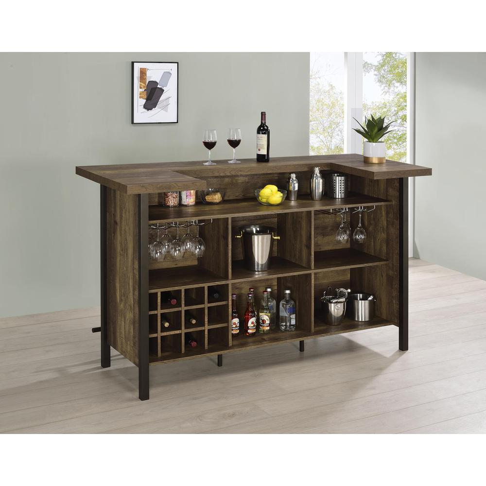 Bellemore Rectangular Storage Bar Unit Rustic Oak - Modern Farmhouse Home Bar Furniture