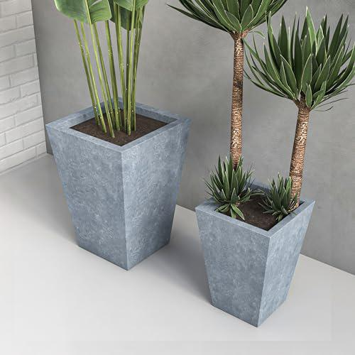 Serene Series Planter Set In Aged Concrete - Modern & Durable Design for Indoor/Outdoor Use