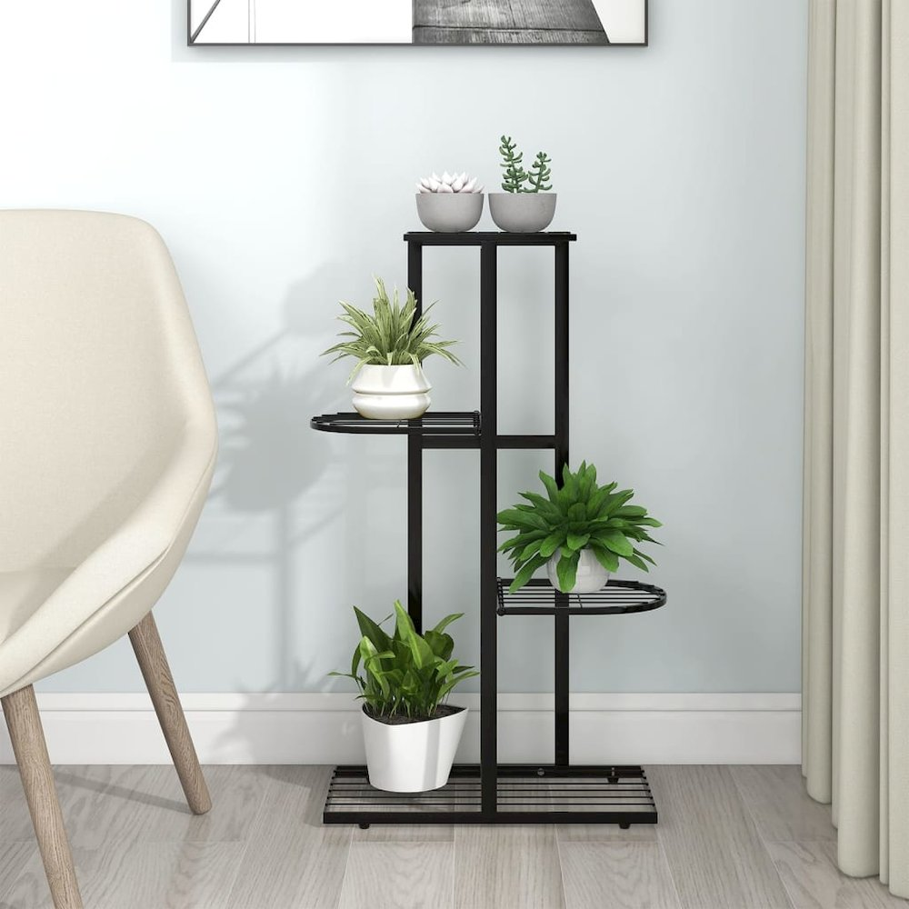 4-Floor Flower Stand 16.9"x8.7"x29.9" Black Metal - Sturdy and Stylish Plant Rack