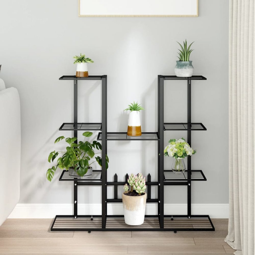 Flower Stand 37.2"x9.8"x35" Black Iron - Durable and Stylish Plant Shelf