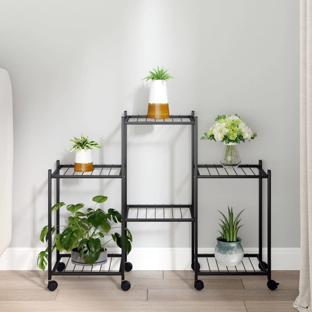 Flower Stand with Wheels 32.7"x9.8"x25" Black Iron - Durable and Stylish Plant Shelf