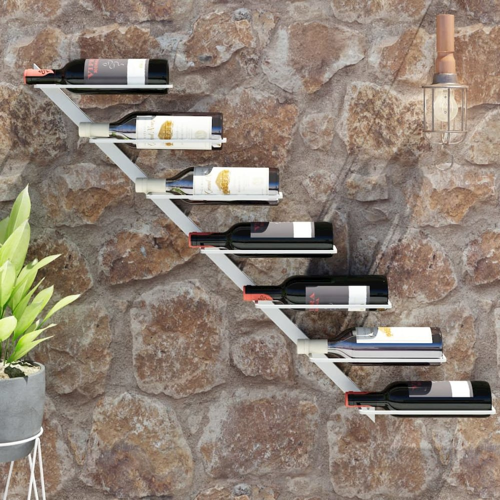 Wall-mounted Wine Rack for 7 Bottles - Stylish White Metal Storage Solution