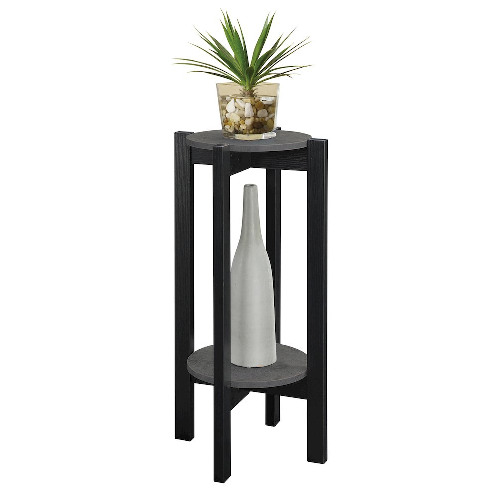 Newport Deluxe 2 Tier Plant Stand - Modern & Stylish Indoor Plant Display, Faux Cement Finish, Sturdy Black Legs, Easy Assembly