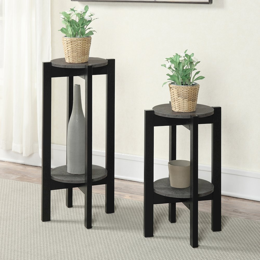 Newport Deluxe 2 Tier Plant Stand - Modern & Stylish Indoor Plant Display, Faux Cement Finish, Sturdy Black Legs, Easy Assembly