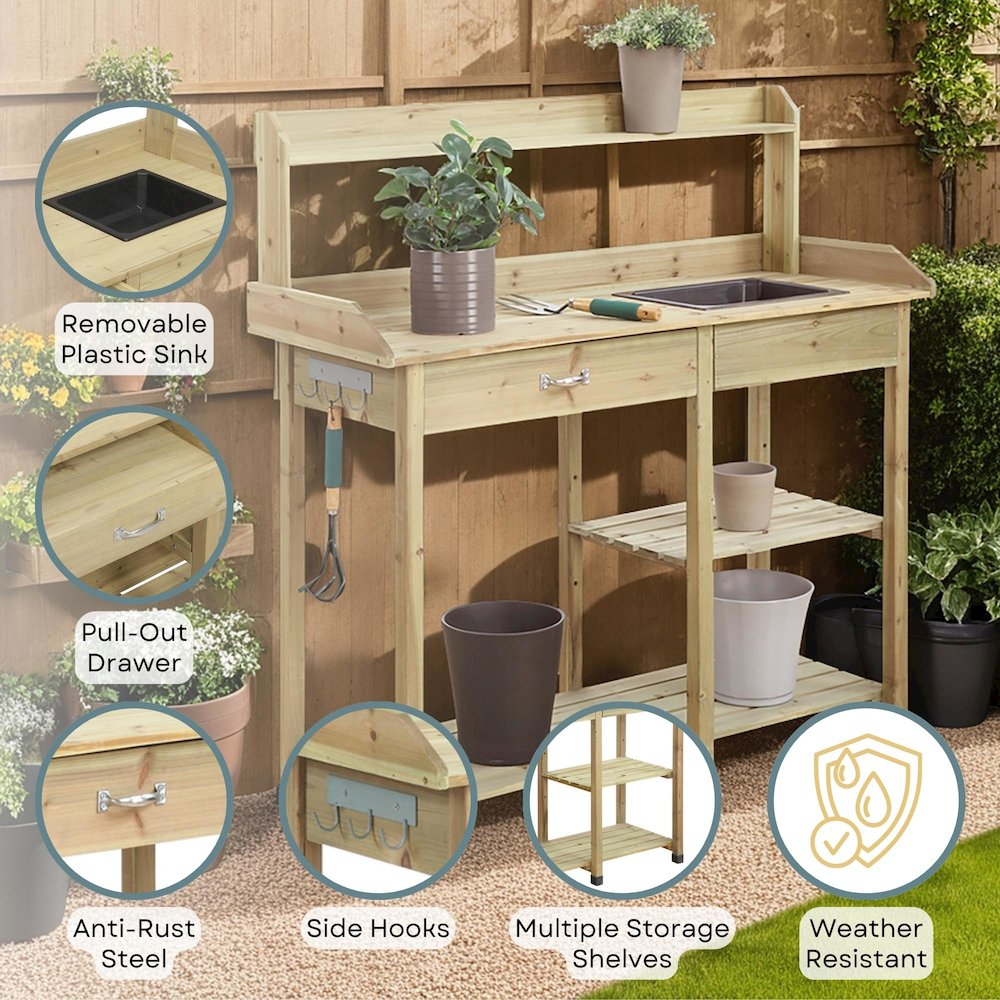 Deluxe Potting Bench with Drawer and Shelves - Durable, Ergonomic, and Functional Gardening Workspace