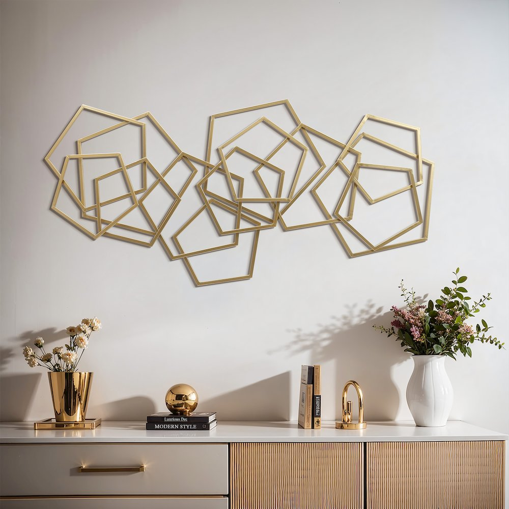 Gold Iron Metal Abstract Shapes Wall Decor - 47.4-Inch Wide | Elegant Home Art