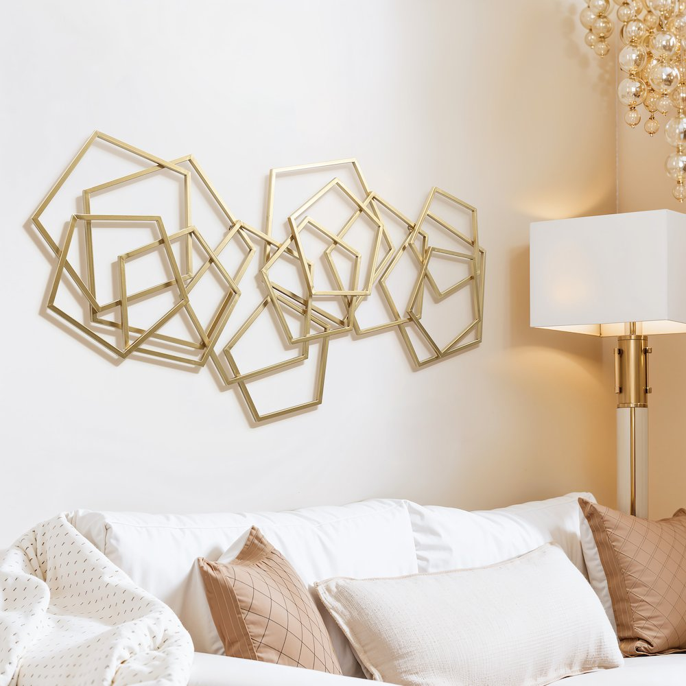 Gold Iron Metal Abstract Shapes Wall Decor - 47.4-Inch Wide | Elegant Home Art