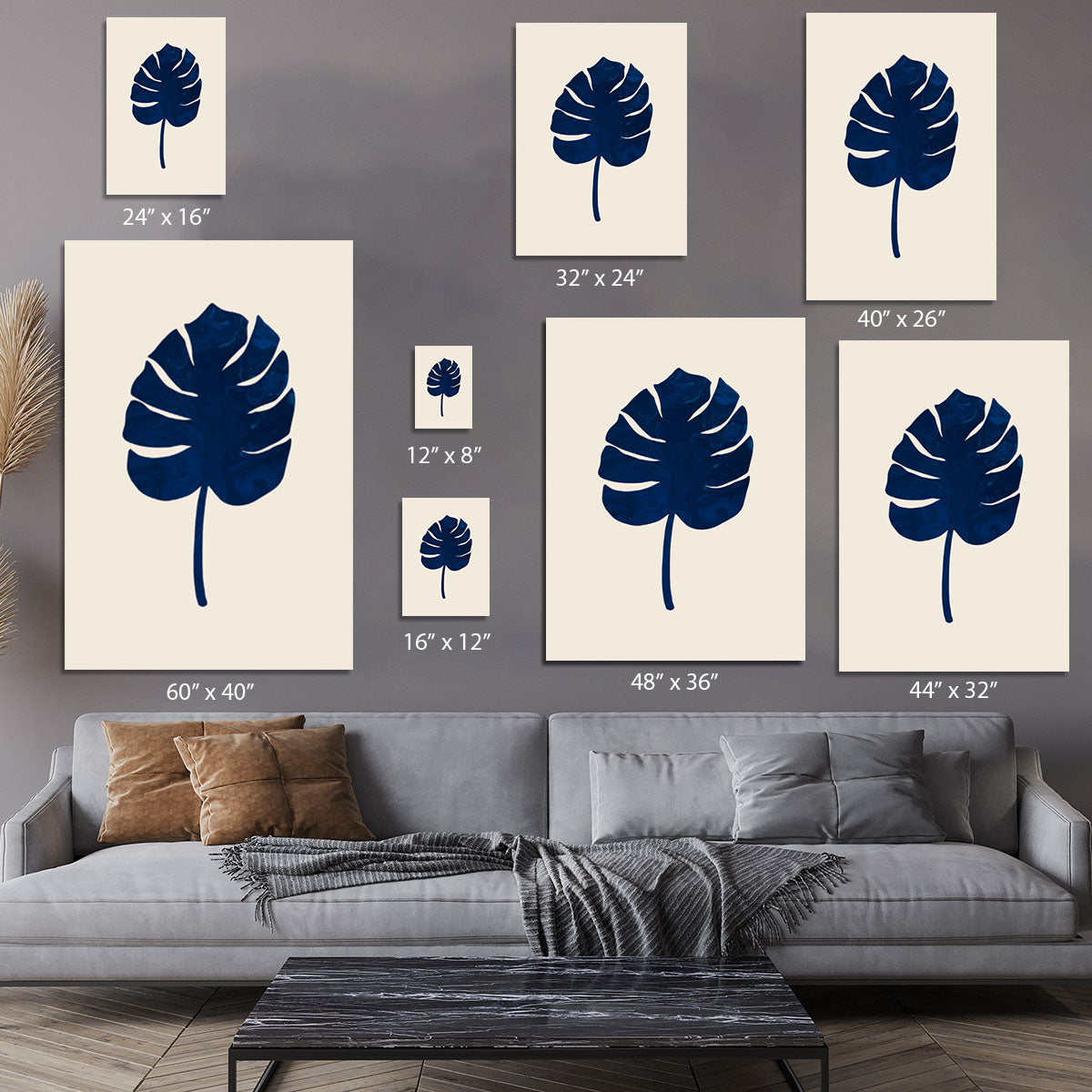 Monstera Marble Blue Canvas Print or Poster - Elegant Wall Art for Home & Office