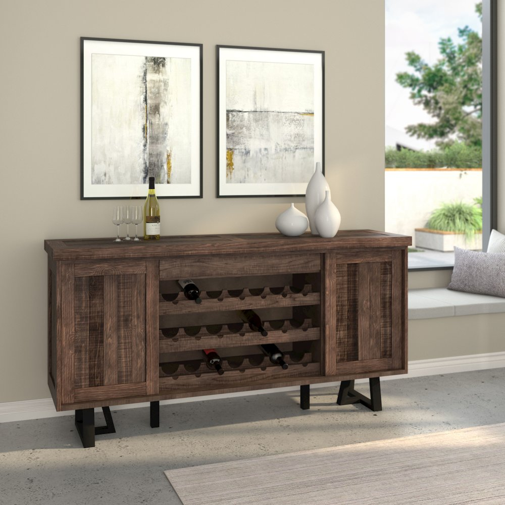 Prairie Sideboard with Wine Holder, Natural/Black - Rustic Elegance for Your Dining Room