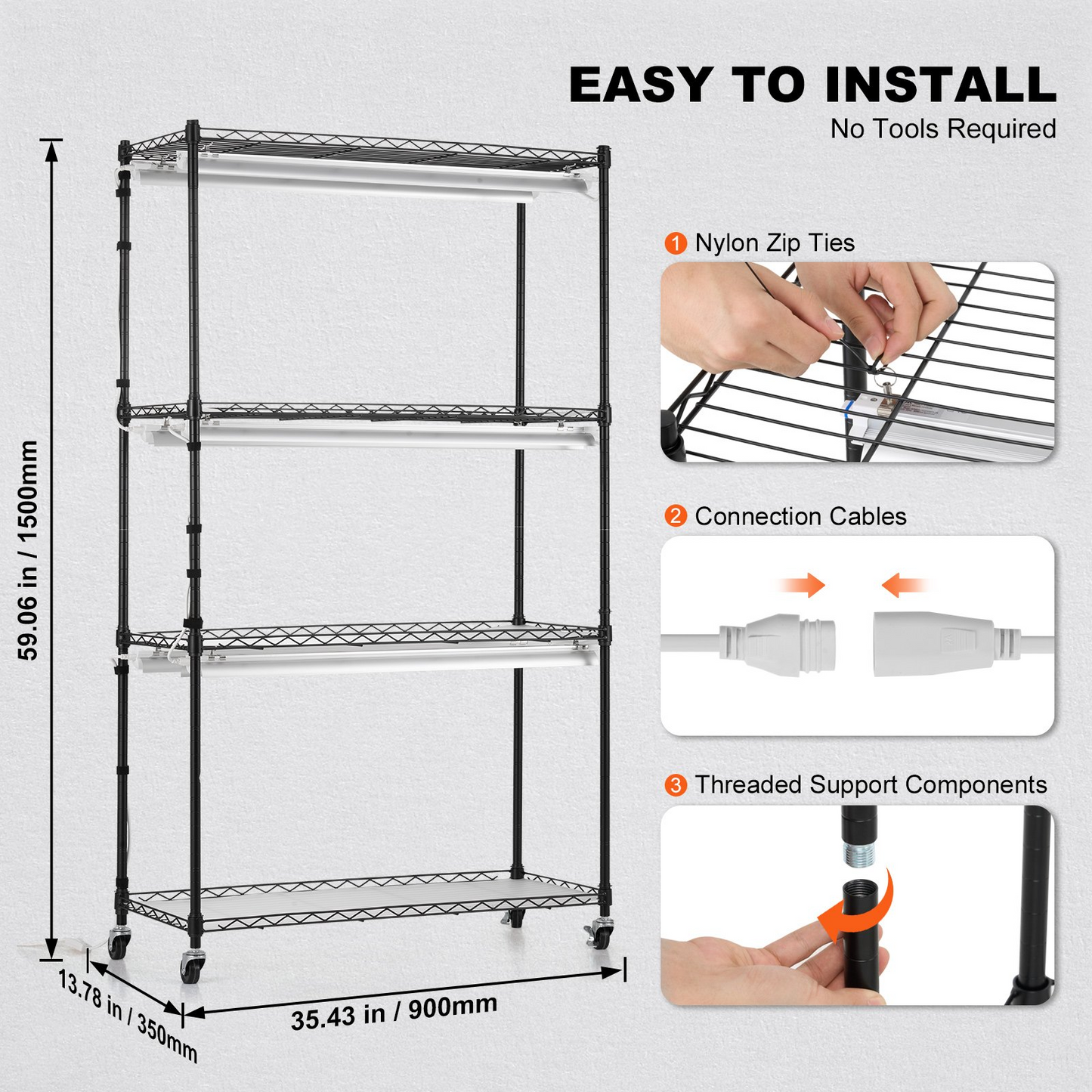 4-Tier Plant Stand with Grow Lights, 180W, 59.1" Tall Indoor Plant Grow Shelf with Mechanical Timer, Iron Q235, Black, 330 lbs Capacity