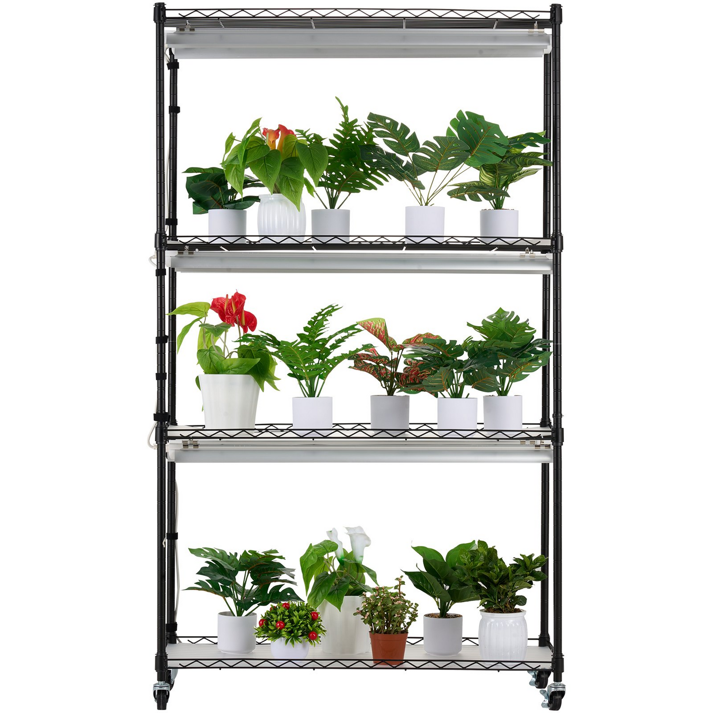 4-Tier Plant Stand with Grow Lights, 180W, 59.1" Tall Indoor Plant Grow Shelf with Mechanical Timer, Iron Q235, Black, 330 lbs Capacity