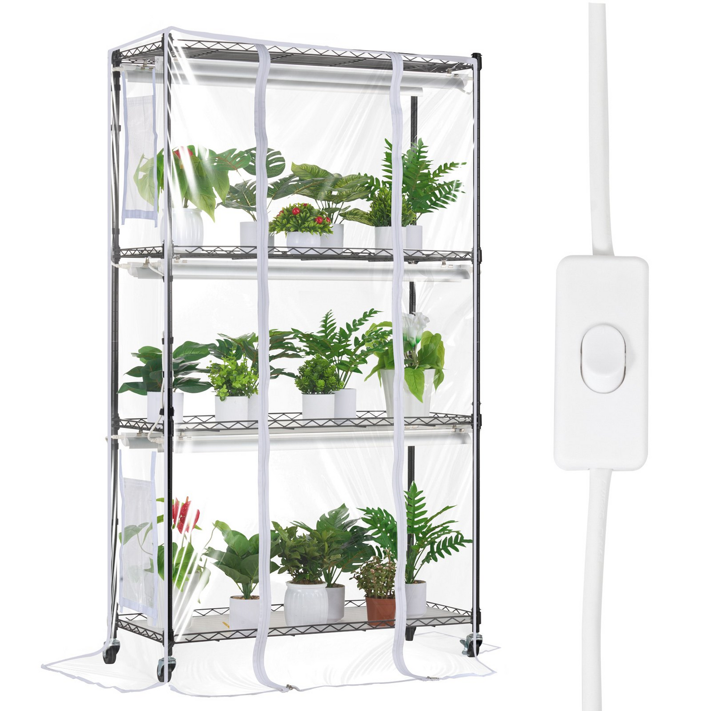 4-Tier Plant Stand with 180W Grow Lights - 59.1" Tall Indoor Plant Grow Shelf with Mechanical Timer, Sturdy Iron Q235 Structure, Black