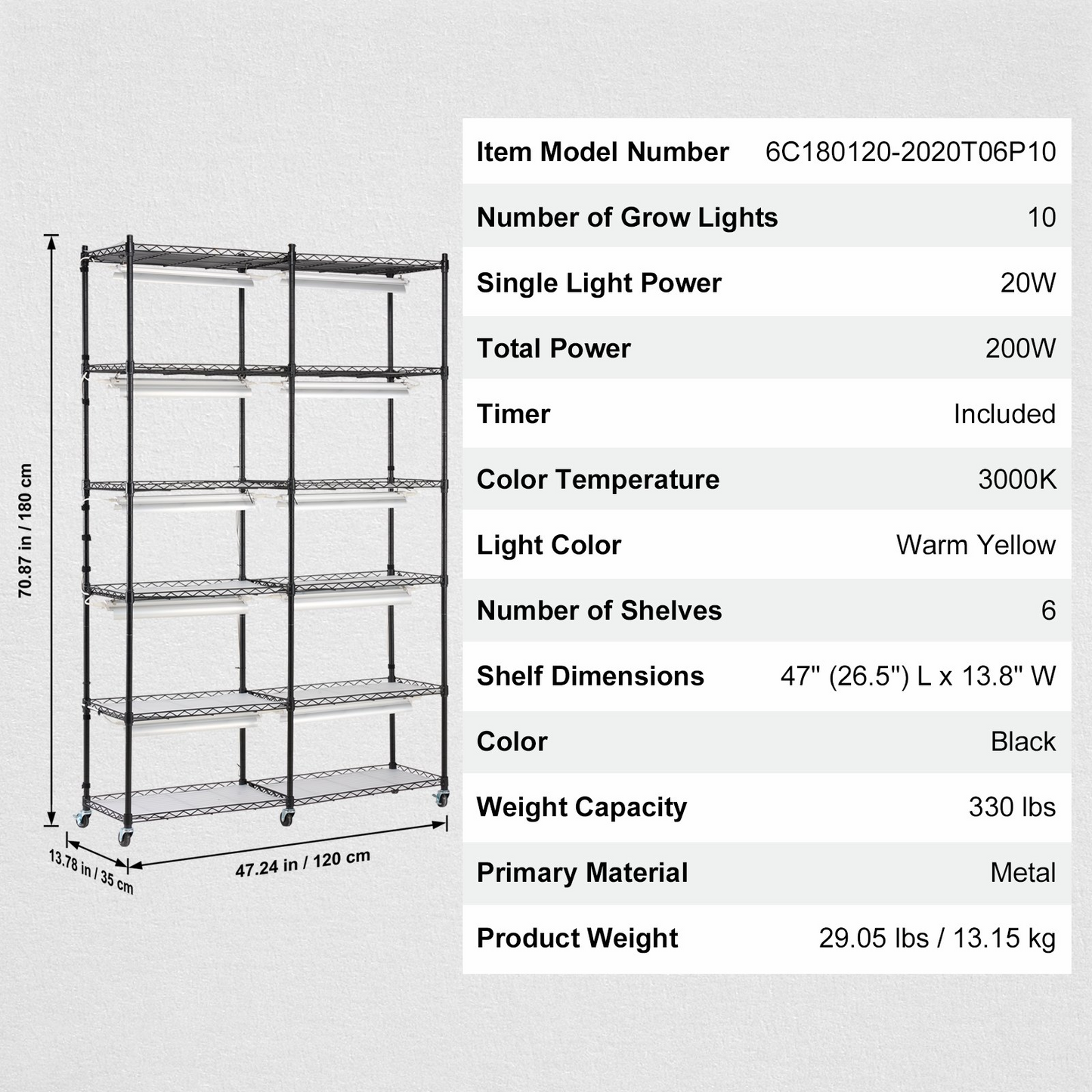 6-Tier Plant Stand with 200W Grow Light - Perfect for Indoor Plant Growing