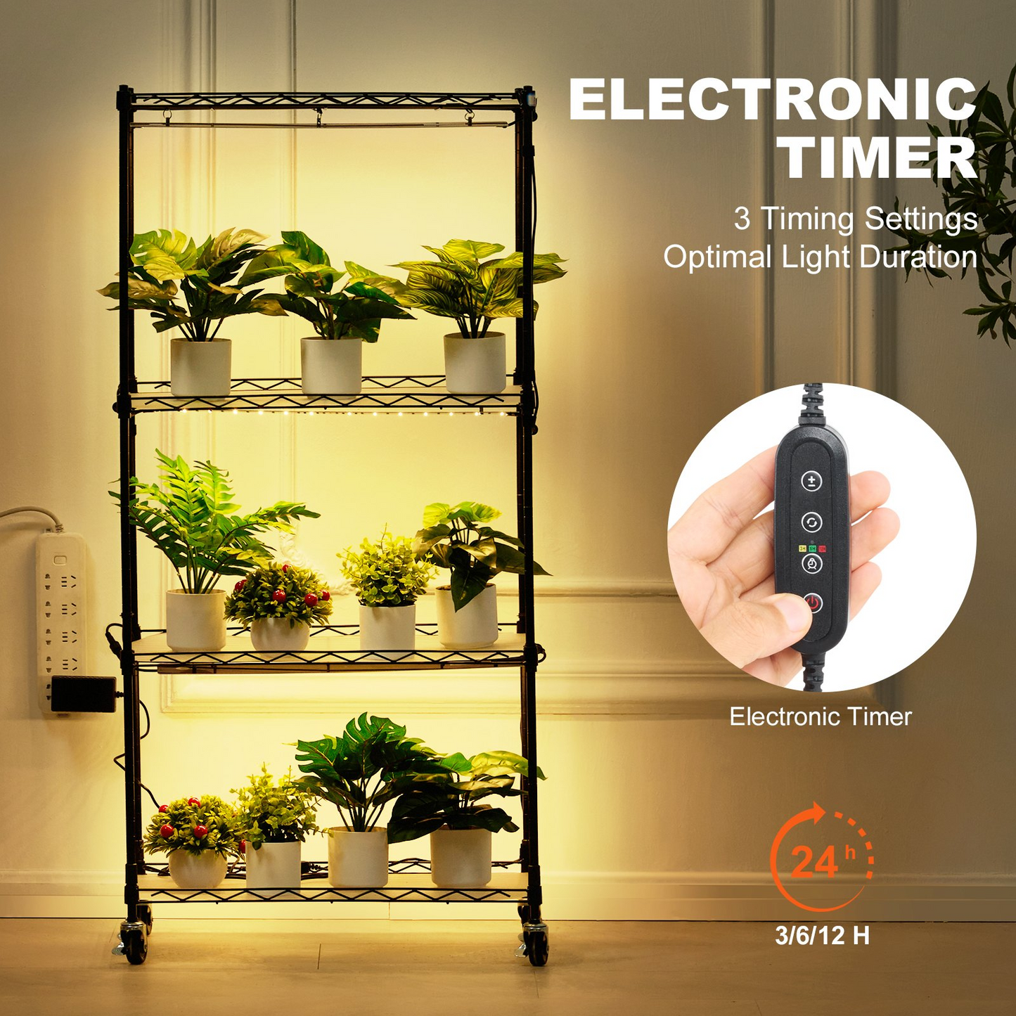 VEVOR 4-Tier Plant Stand with 45W Grow Lights | 49.8" Tall Indoor Plant Grow Shelf with Electronic Timer and Iron Frame - Ideal for Home Gardening