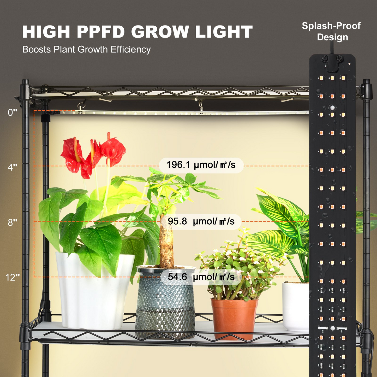 VEVOR 4-Tier Plant Stand with 45W Grow Lights | 49.8" Tall Indoor Plant Grow Shelf with Electronic Timer and Iron Frame - Ideal for Home Gardening