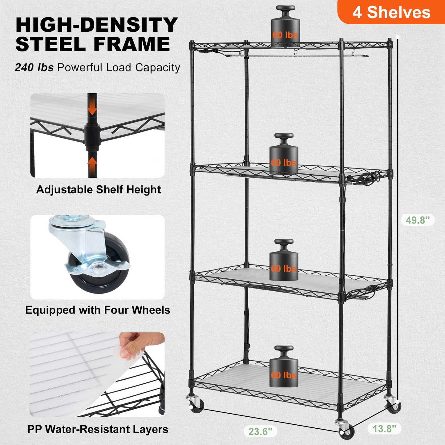 VEVOR 4-Tier Plant Stand with 45W Grow Lights | 49.8" Tall Indoor Plant Grow Shelf with Electronic Timer and Iron Frame - Ideal for Home Gardening