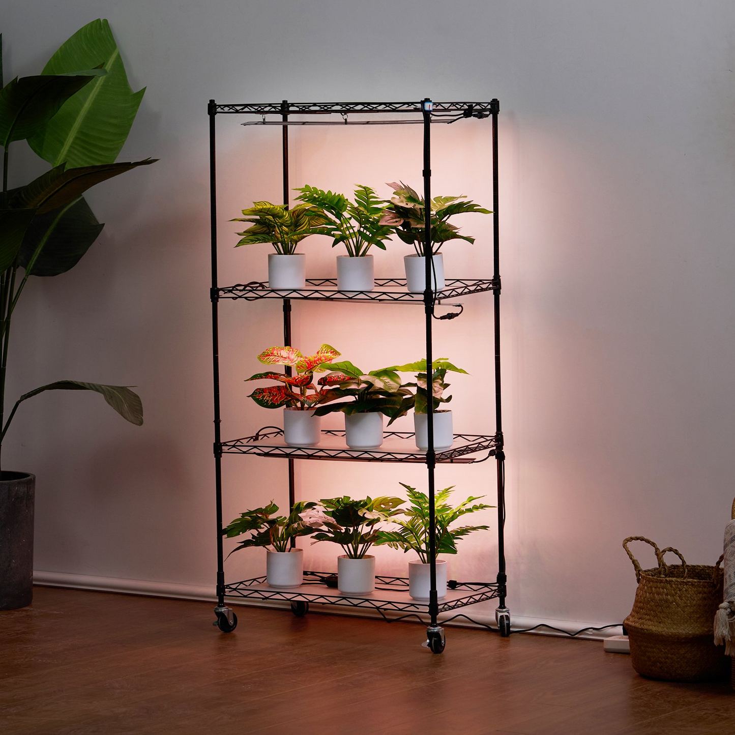 VEVOR 4-Tier Plant Stand with 45W Grow Lights | 49.8" Tall Indoor Plant Grow Shelf with Electronic Timer and Iron Frame - Ideal for Home Gardening