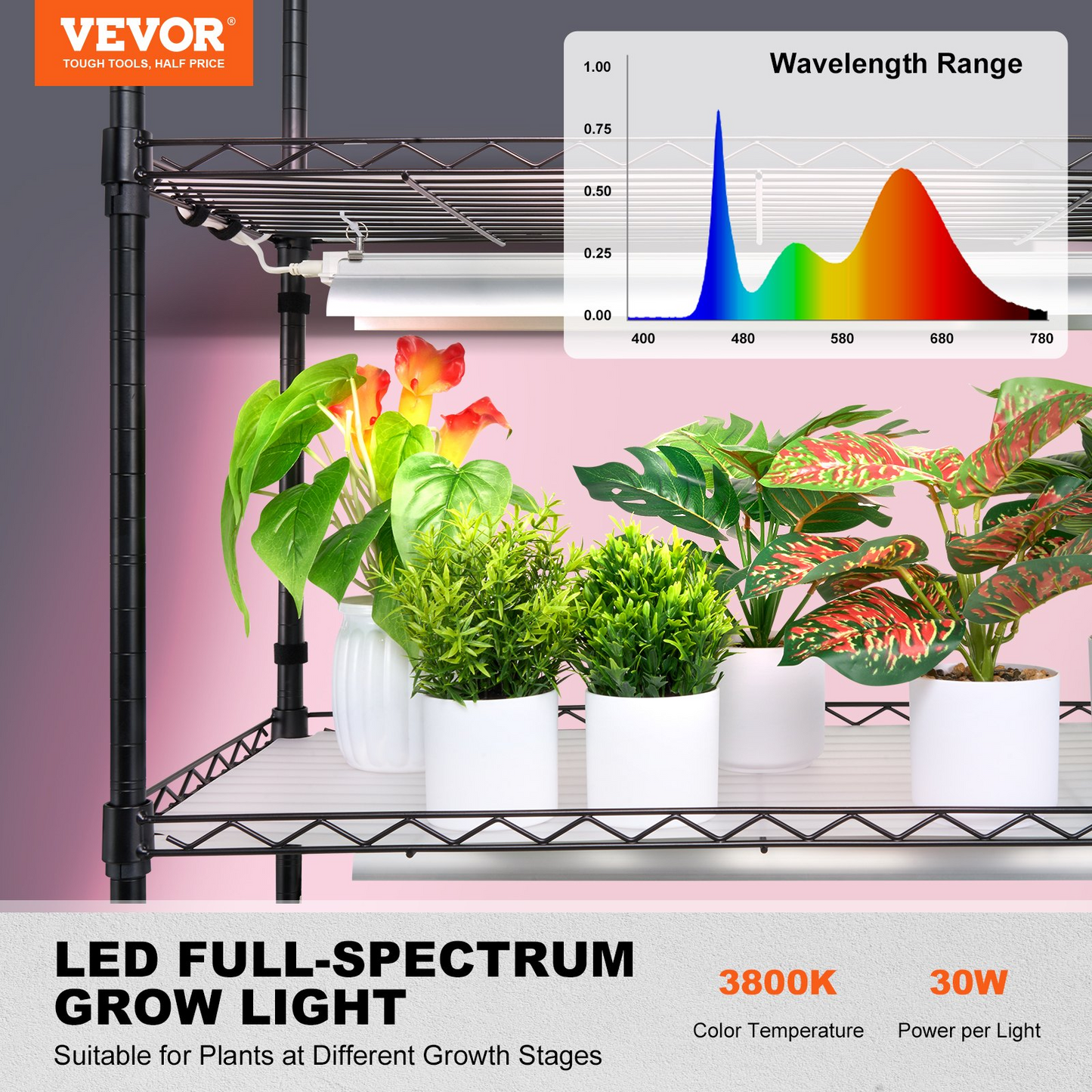 VEVOR 6-Tier Plant Stand with Grow Light, 180W, 70.9" Indoor Plant Grow Shelf