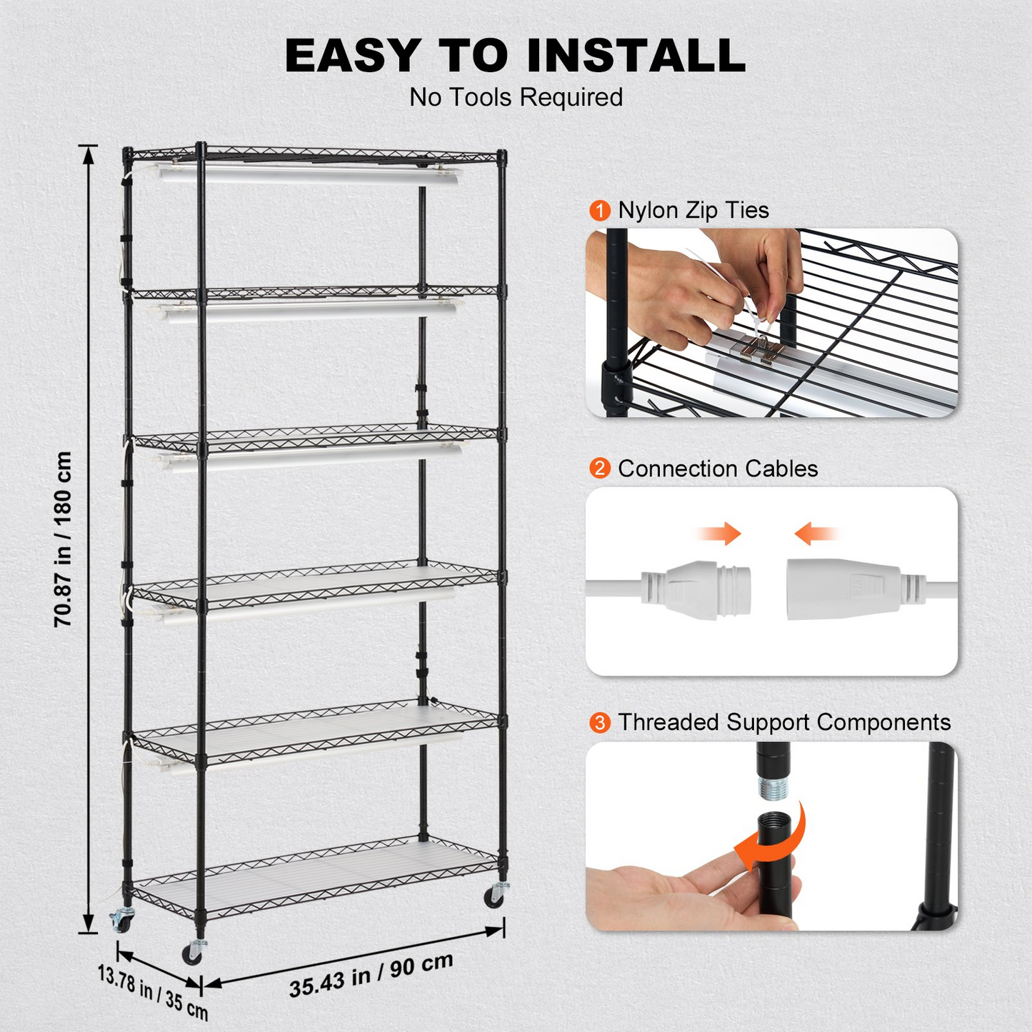 VEVOR 6-Tier Plant Stand with Grow Light, 180W, 70.9" Indoor Plant Grow Shelf