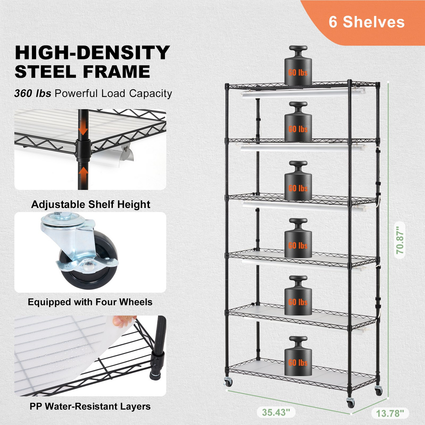 VEVOR 6-Tier Plant Stand with Grow Light, 180W, 70.9" Indoor Plant Grow Shelf