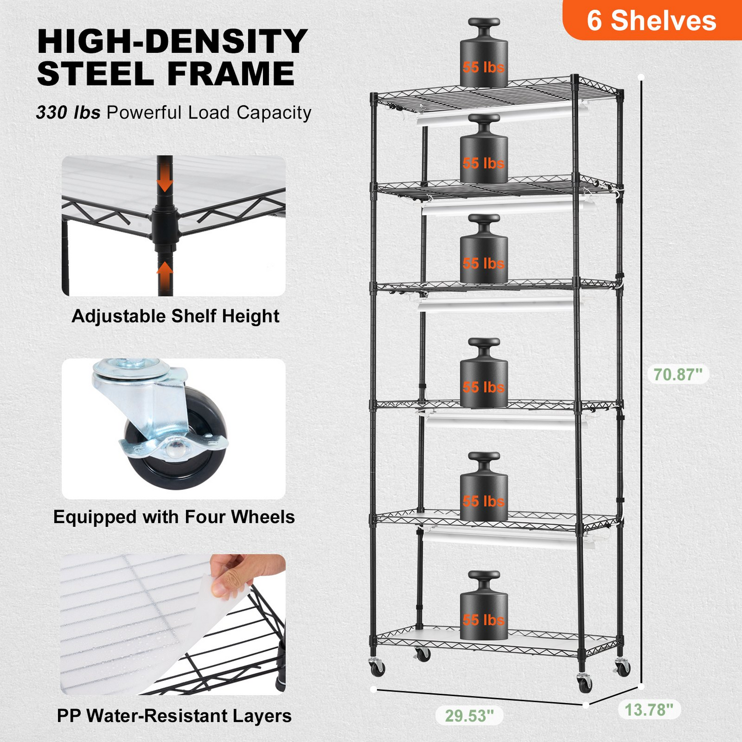 VEVOR 6-Tier Plant Stand with Grow Lights, 120W, 70.9" Tall Shelf for Indoor Gardening