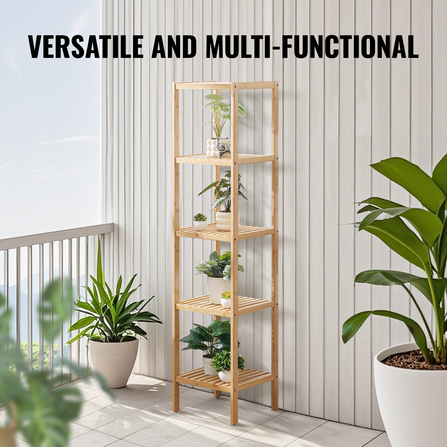 5-Tier Bamboo Ladder Corner Bookshelf - Narrow Shelf Plant Stand