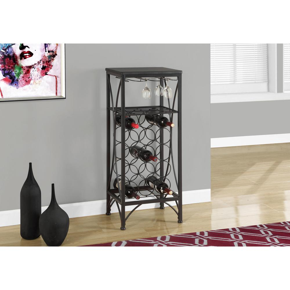 Elegant Home Bar Wine Rack - Black Metal, Transitional Style | Holds 15 Bottles & 6 Glasses